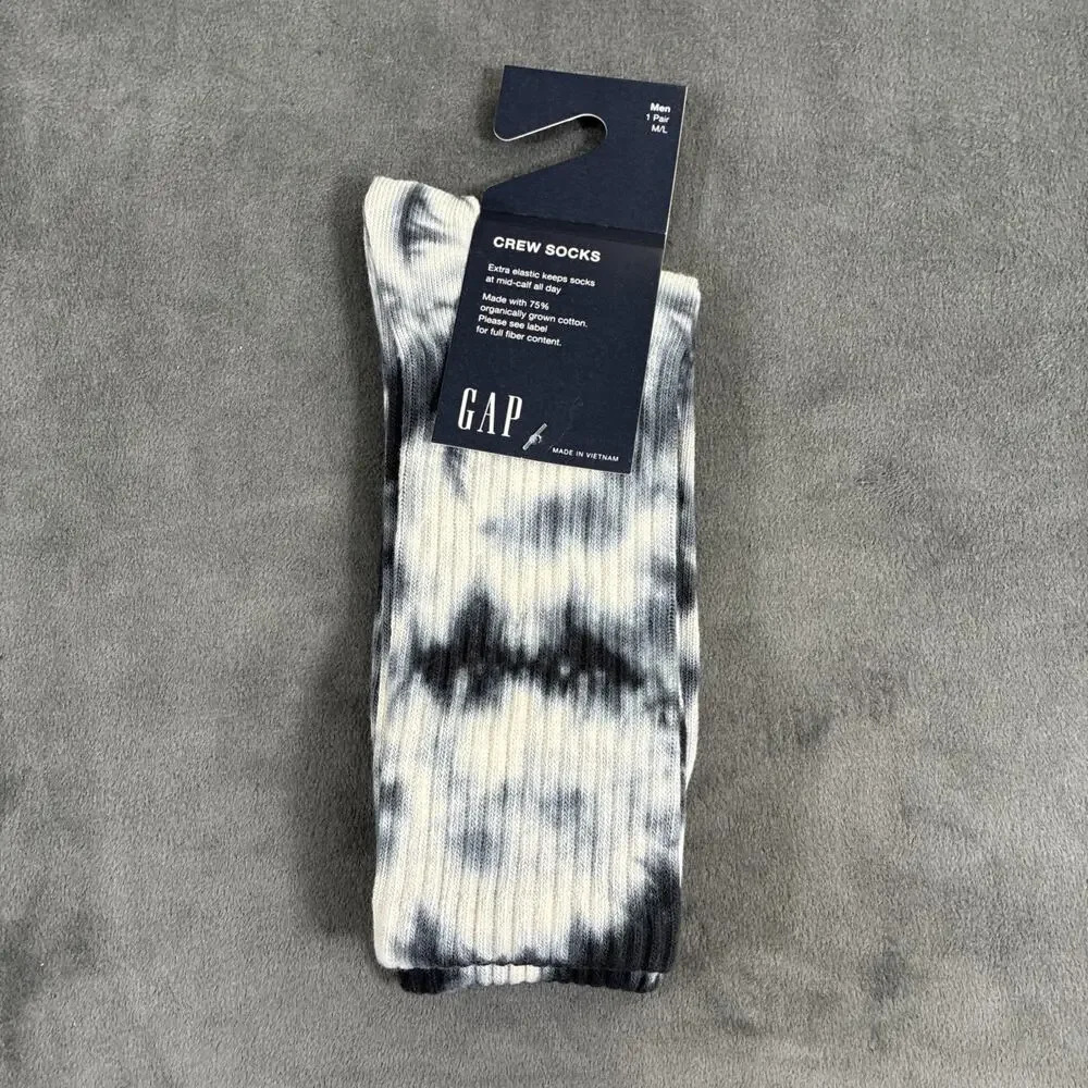 3pr NWT GAP Men's M/L 75% organic Cotton Crew Socks US size 9-13 Tye Dyed Chrty